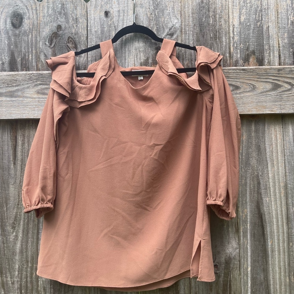 Umgee Women's Ruffle Sleeve Blouse - Tan Sz M